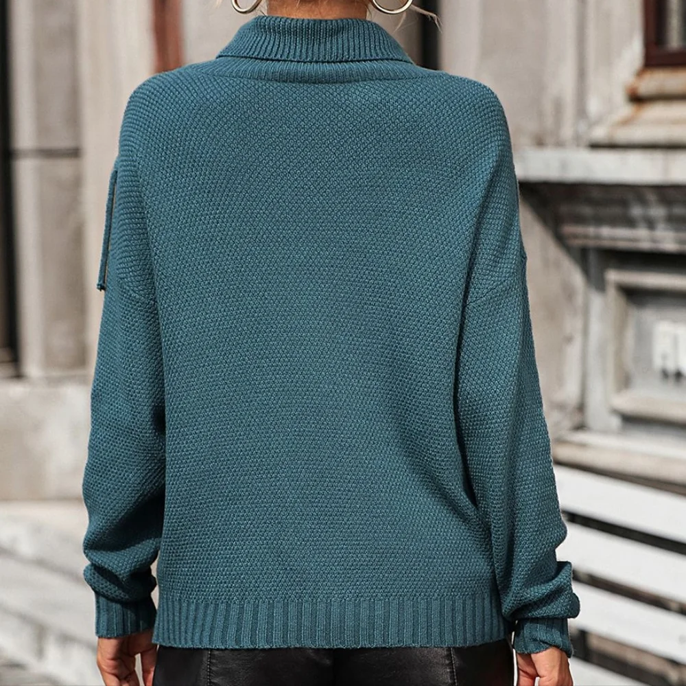 Esme Fringe Turtleneck Sweater - Teal - Picture 6 of 6